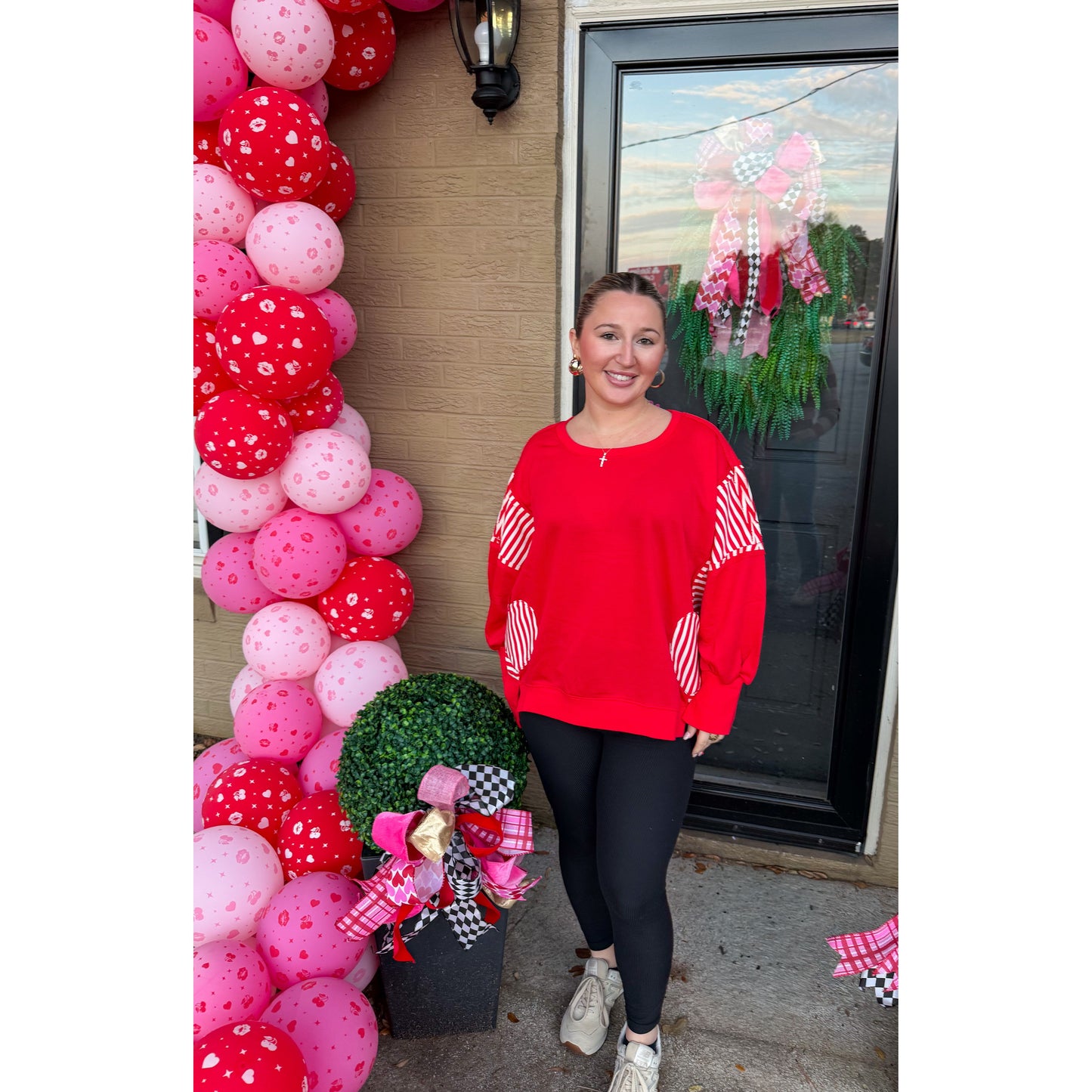 Jennifer Stripe Detail Top, Red/White