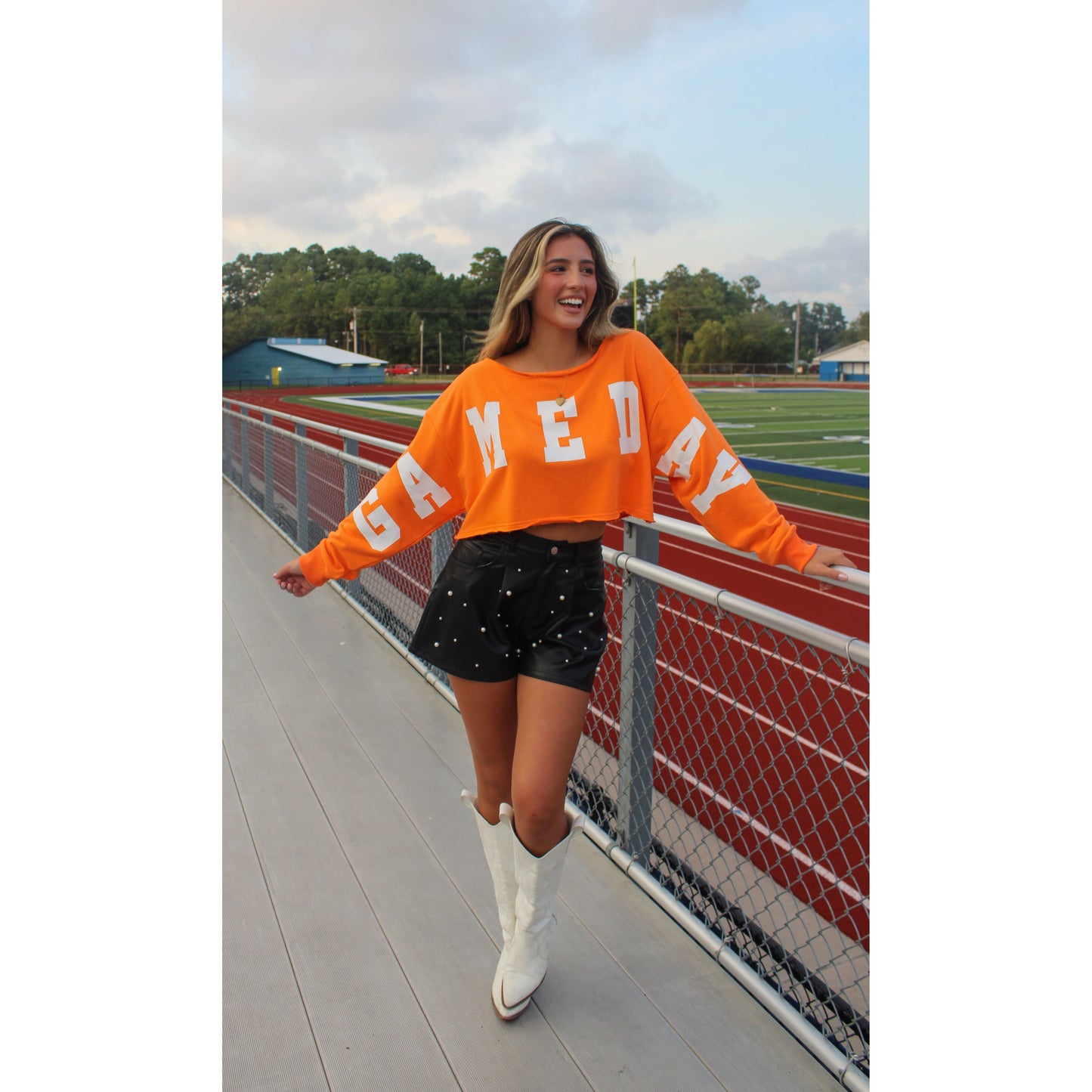 Game Day Crop Top, Orange/White