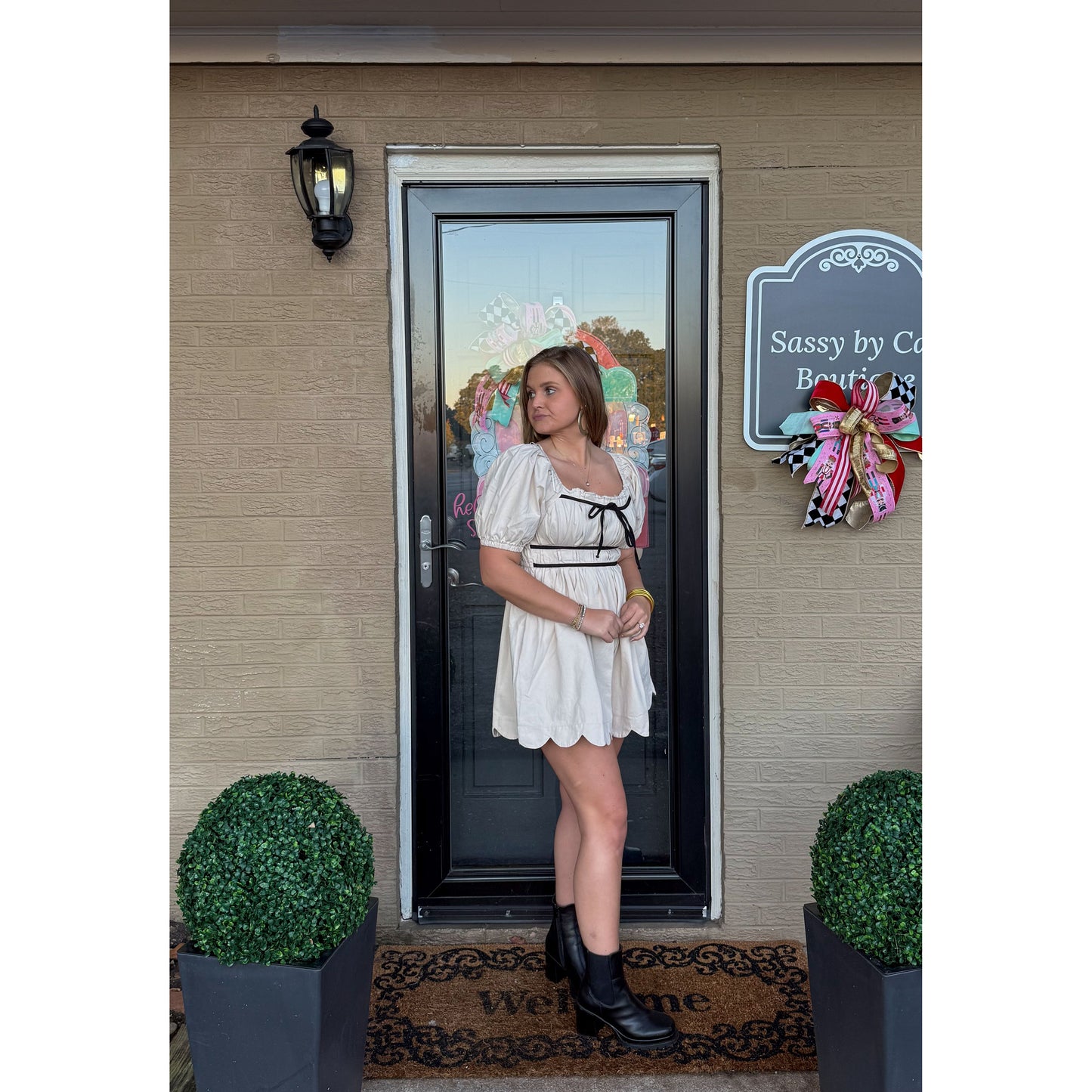 Sydney Denim Romper, Cream/Black