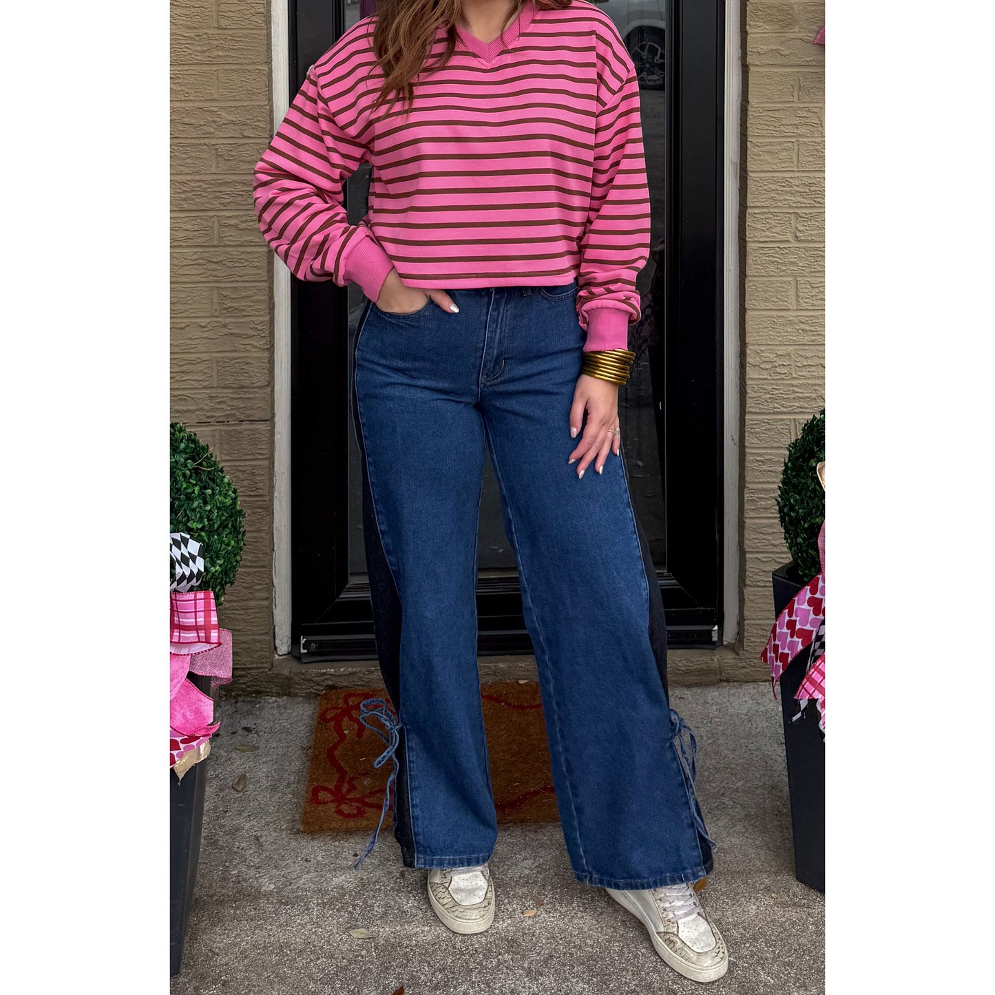 Leah Detail Top, Pink/Brown