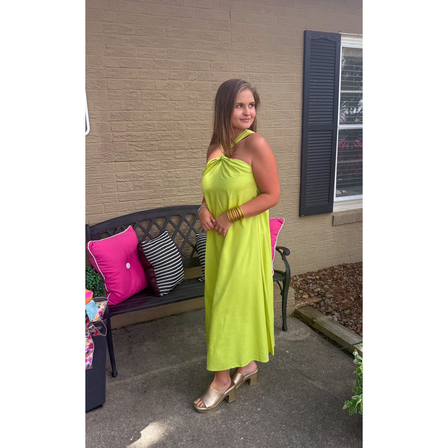Brynn Halter Midi Dress, Lime Green