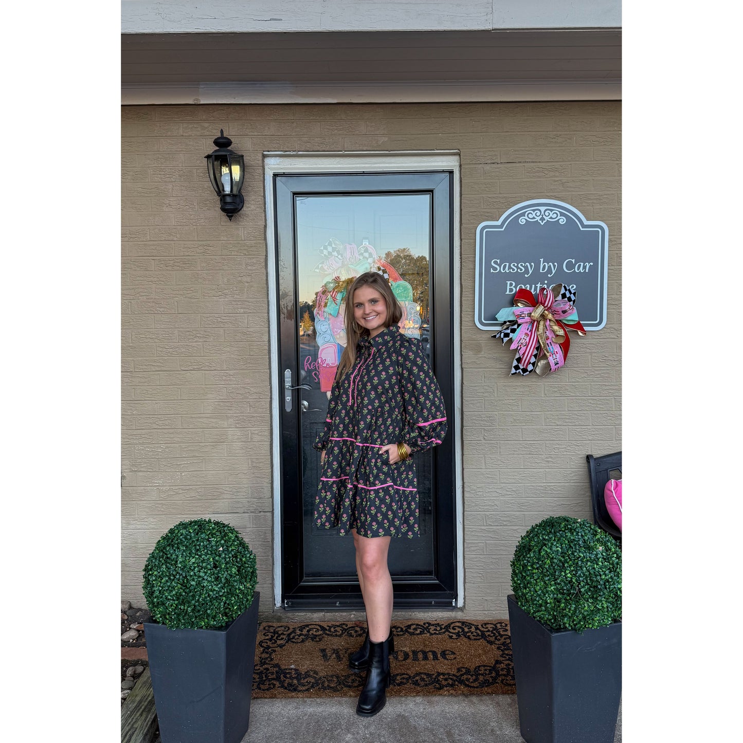 Evie Pattern Mini Dress, Black Multi