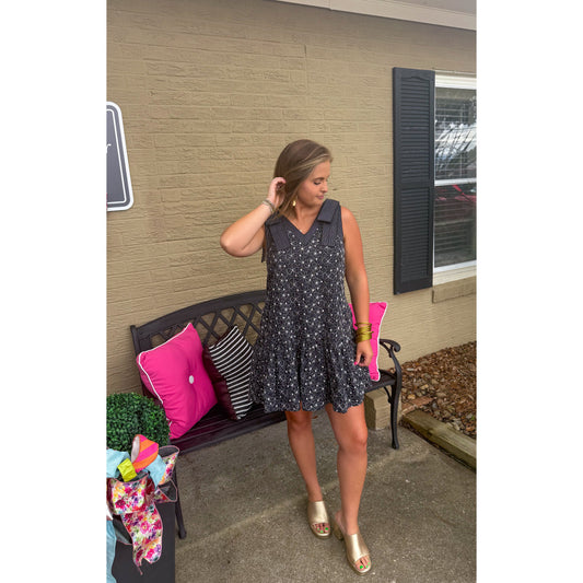 Rachel Floral Mini Dress, Black/White