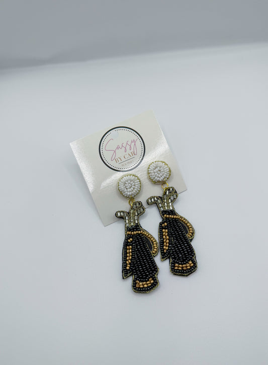 Golf Bag Beaded Earrings, Black