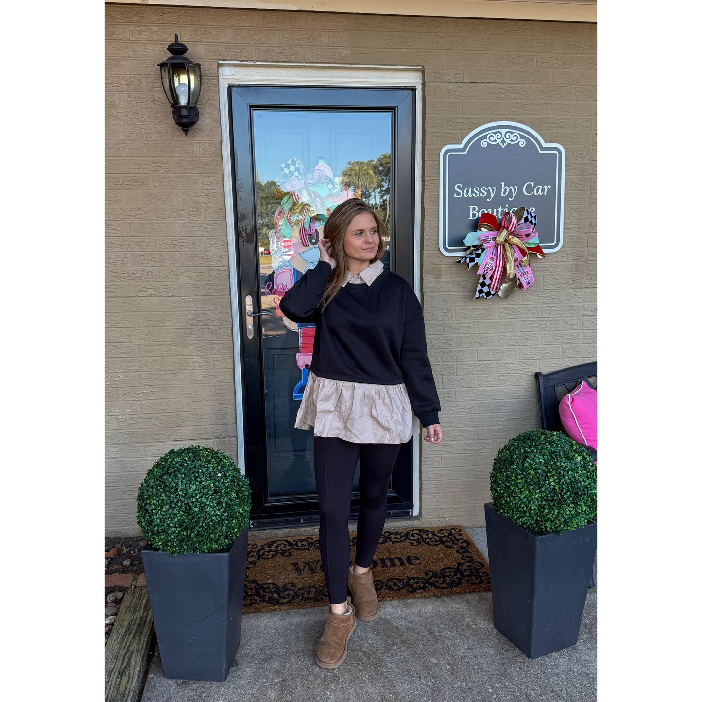 Selena Top, Black/Taupe