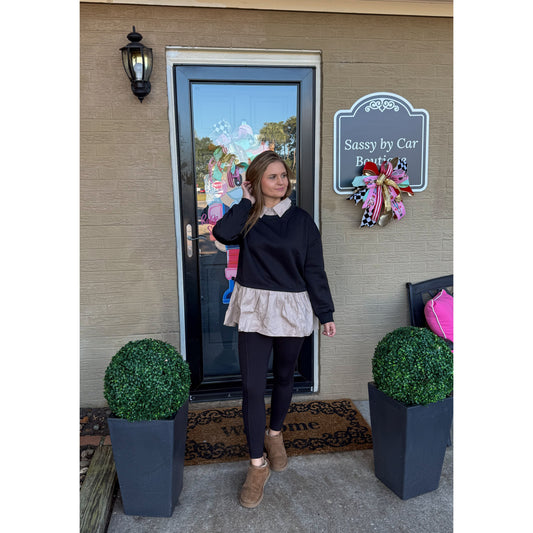 Selena Top, Black/Taupe