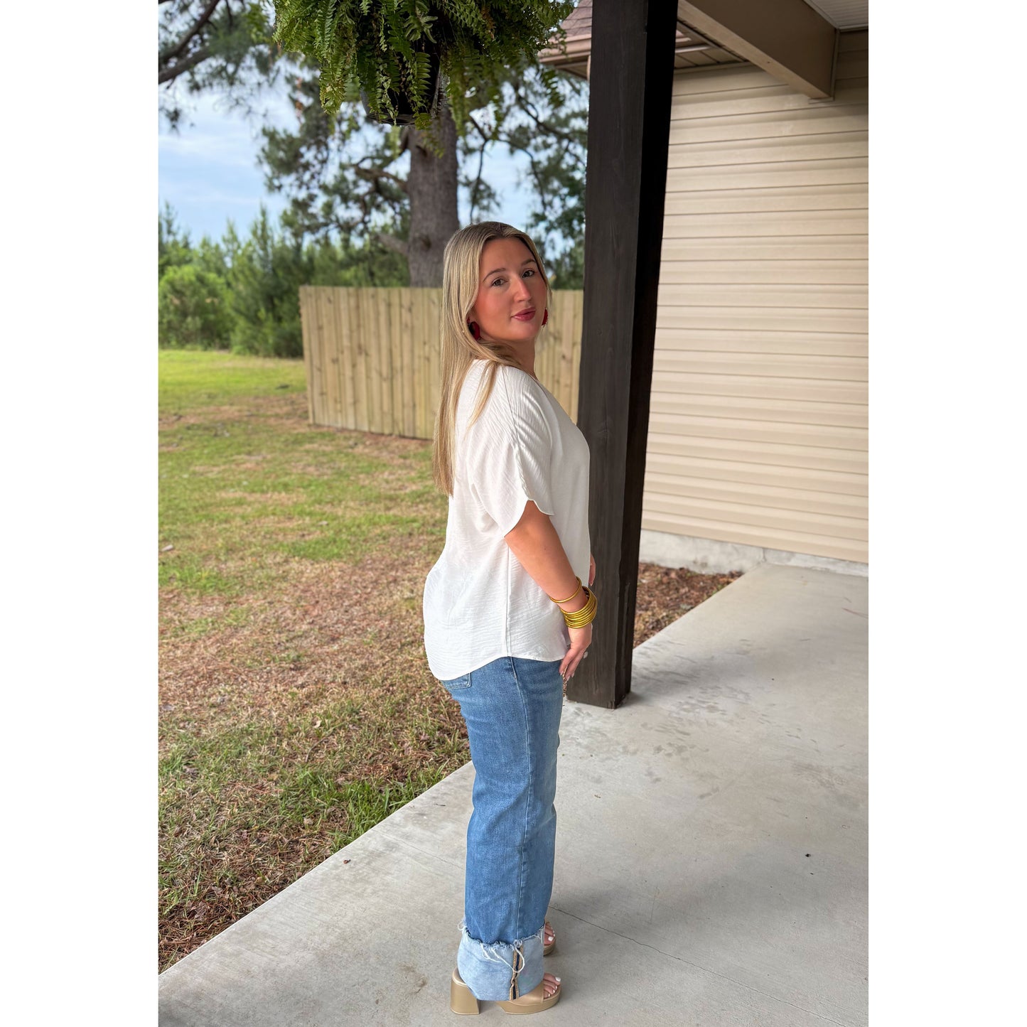 Sutton V-Neck Top, White