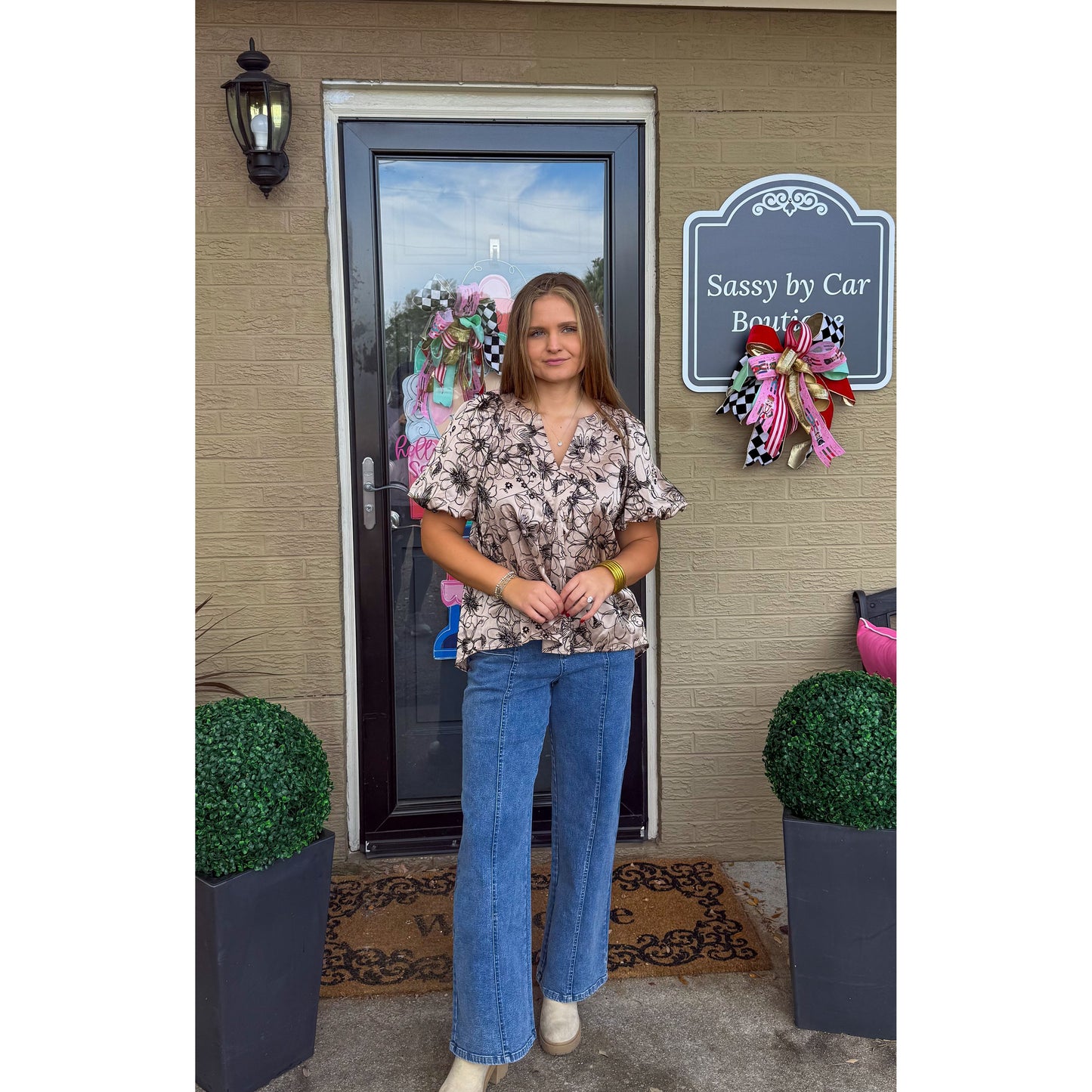 Alice Detail Blouse, Taupe/Black