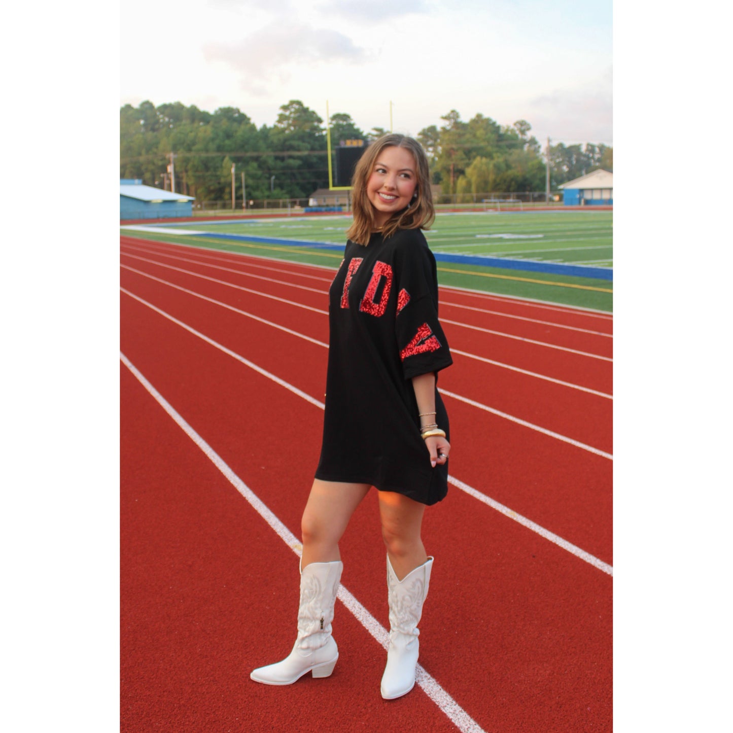 Game Day T-Shirt Dress, Black/Red