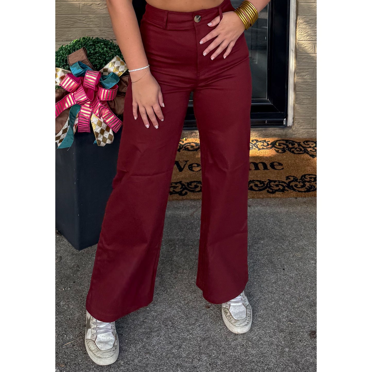 Tatum Straight Leg Pants, Burgundy