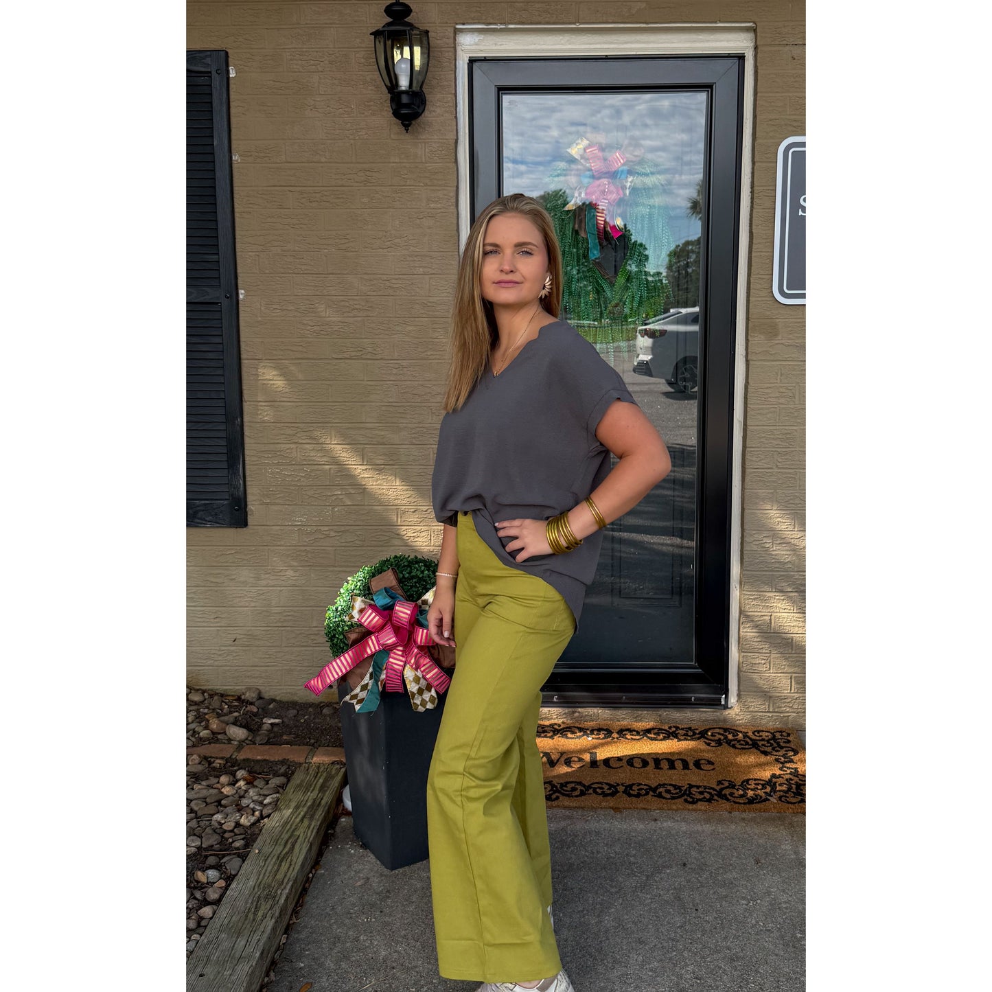 Stevie V-Neck Top, Grey
