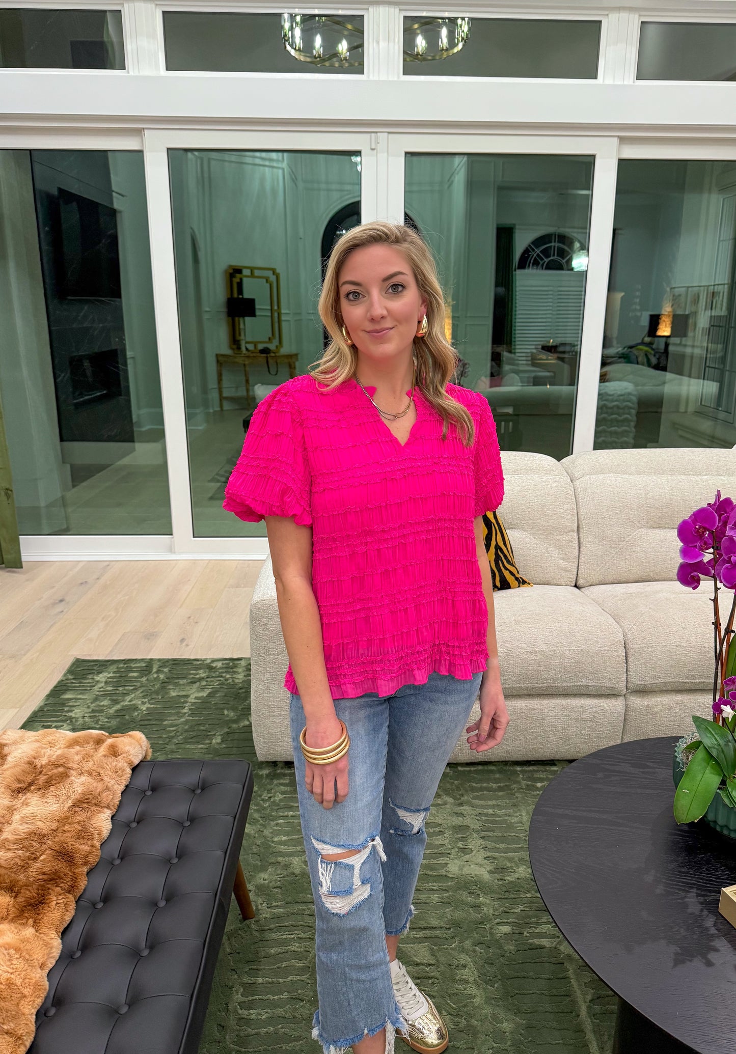 Abby Textured Blouse, Hot Pink