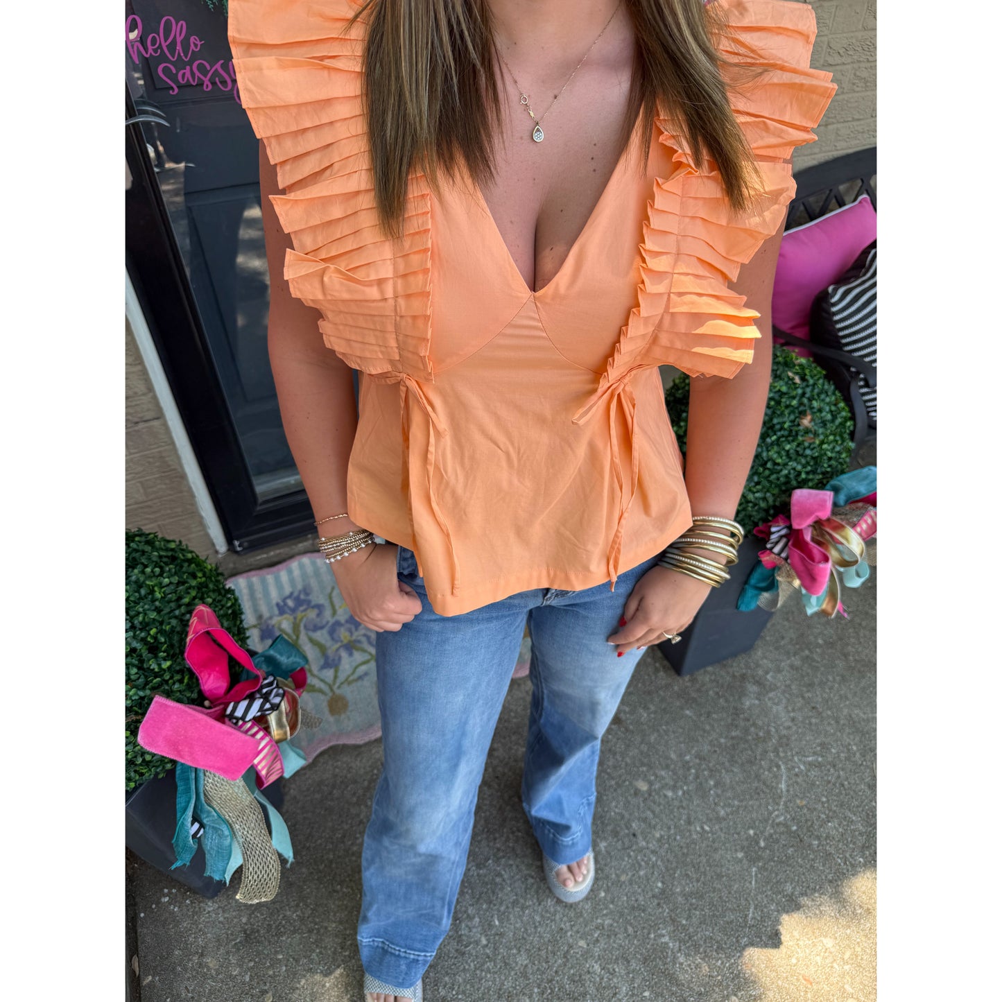 Ruffle Detail Top, Apricot
