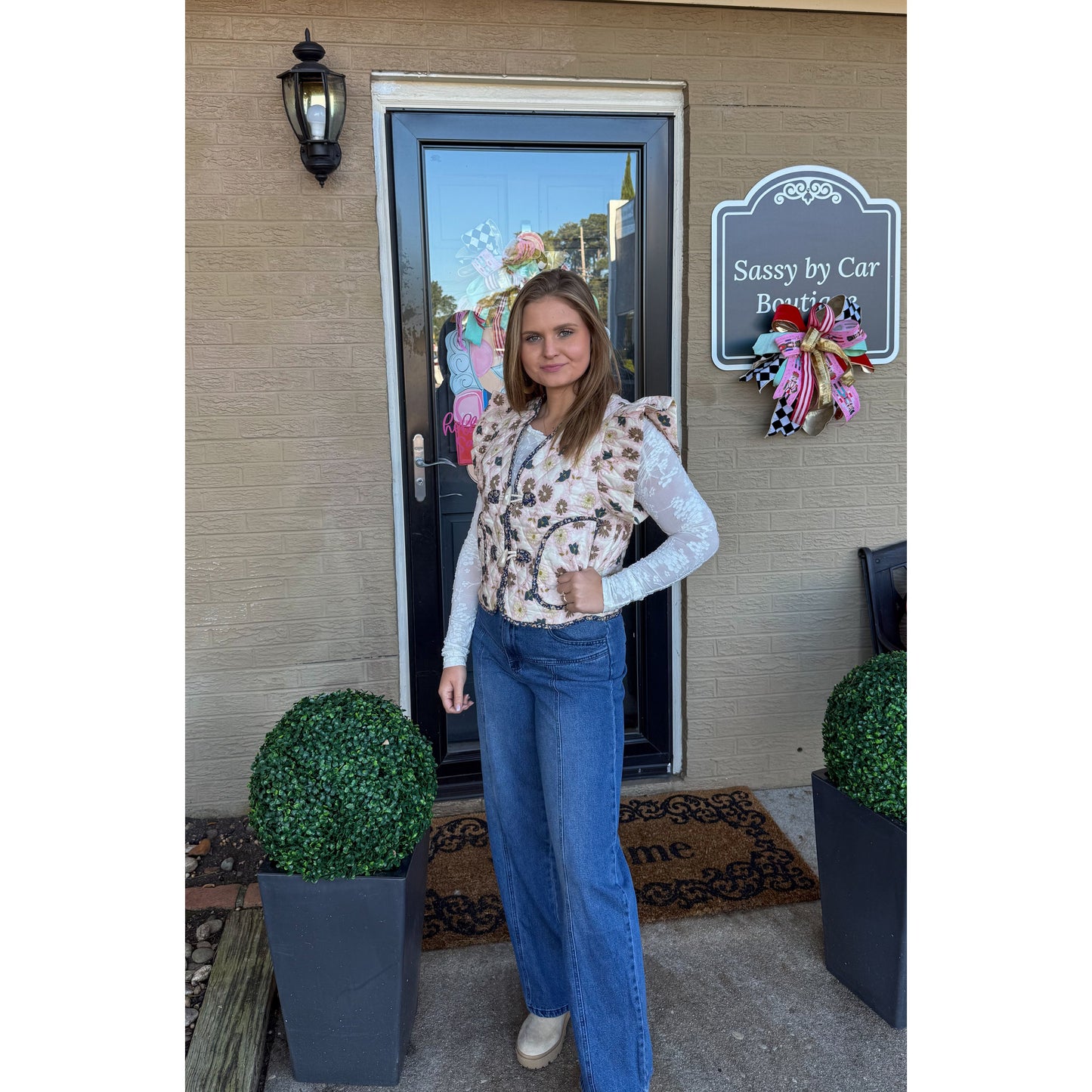 Floral Detail Quilted Vest