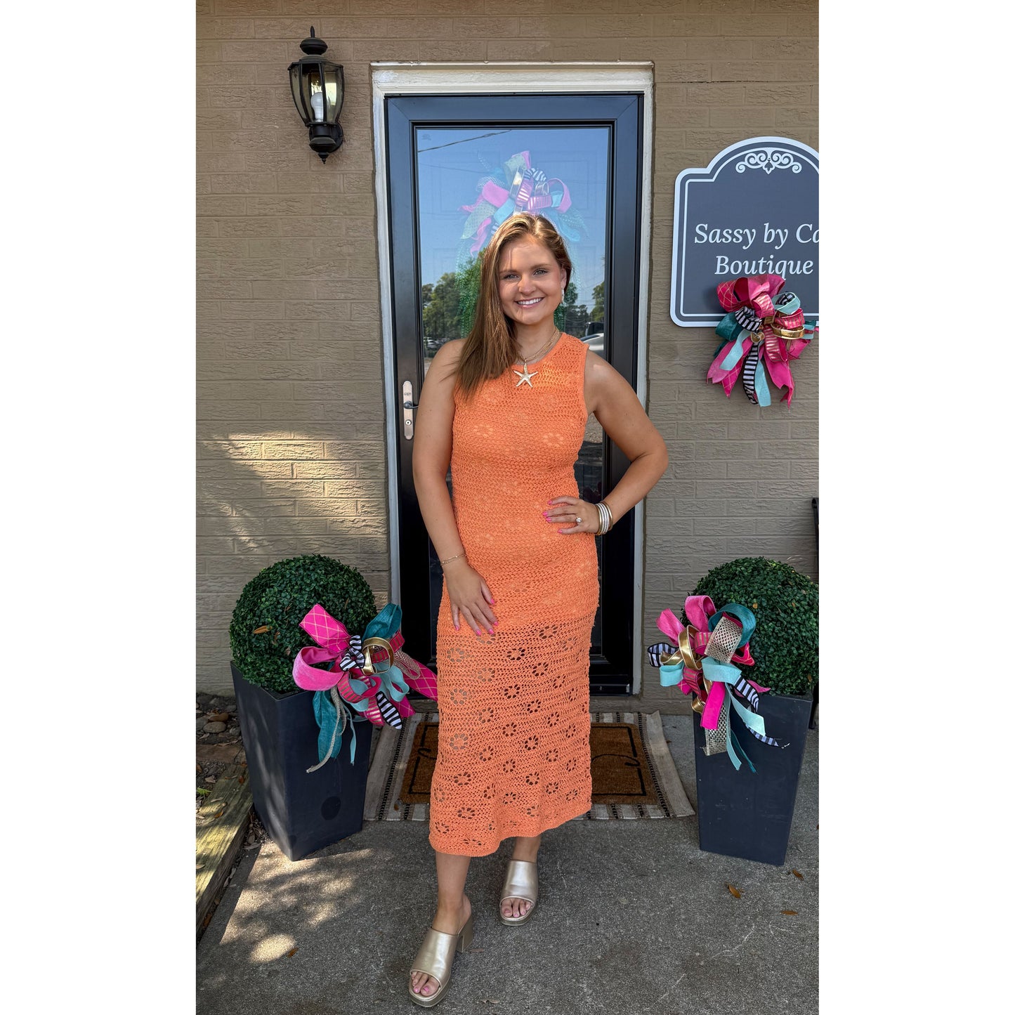 Dahlia Knit Midi Dress, Orange