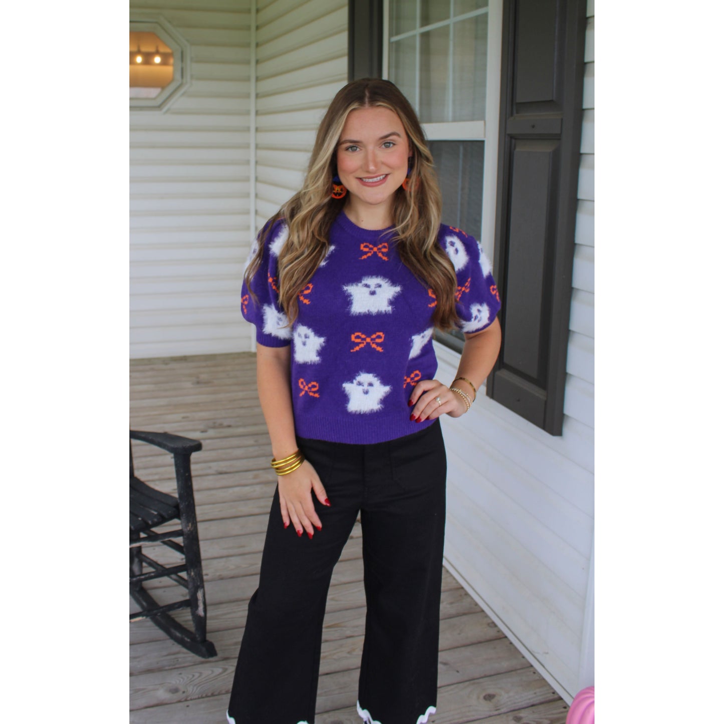 Ghost & Bows Spooky Top, Purple Multi