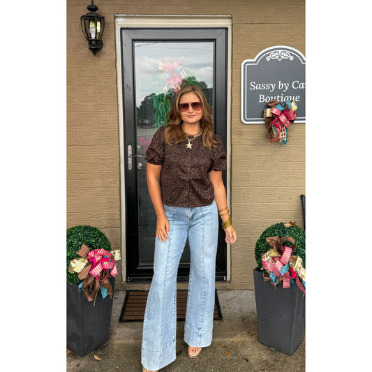 Baylor Leopard Detail Top, Brown Multi