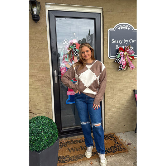 Mocha/Ivory Harlequin Detail Sweater