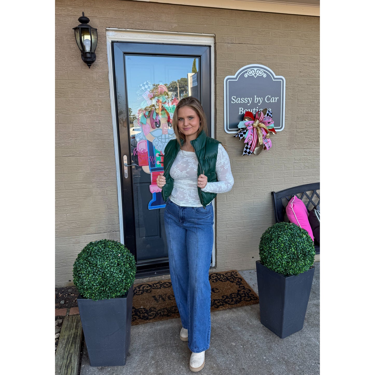 Raelyn Faux Leather Puffer, Hunter Green