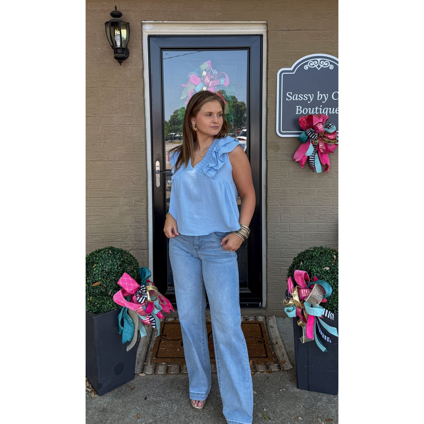 Dovie Detail Top, Sky Blue