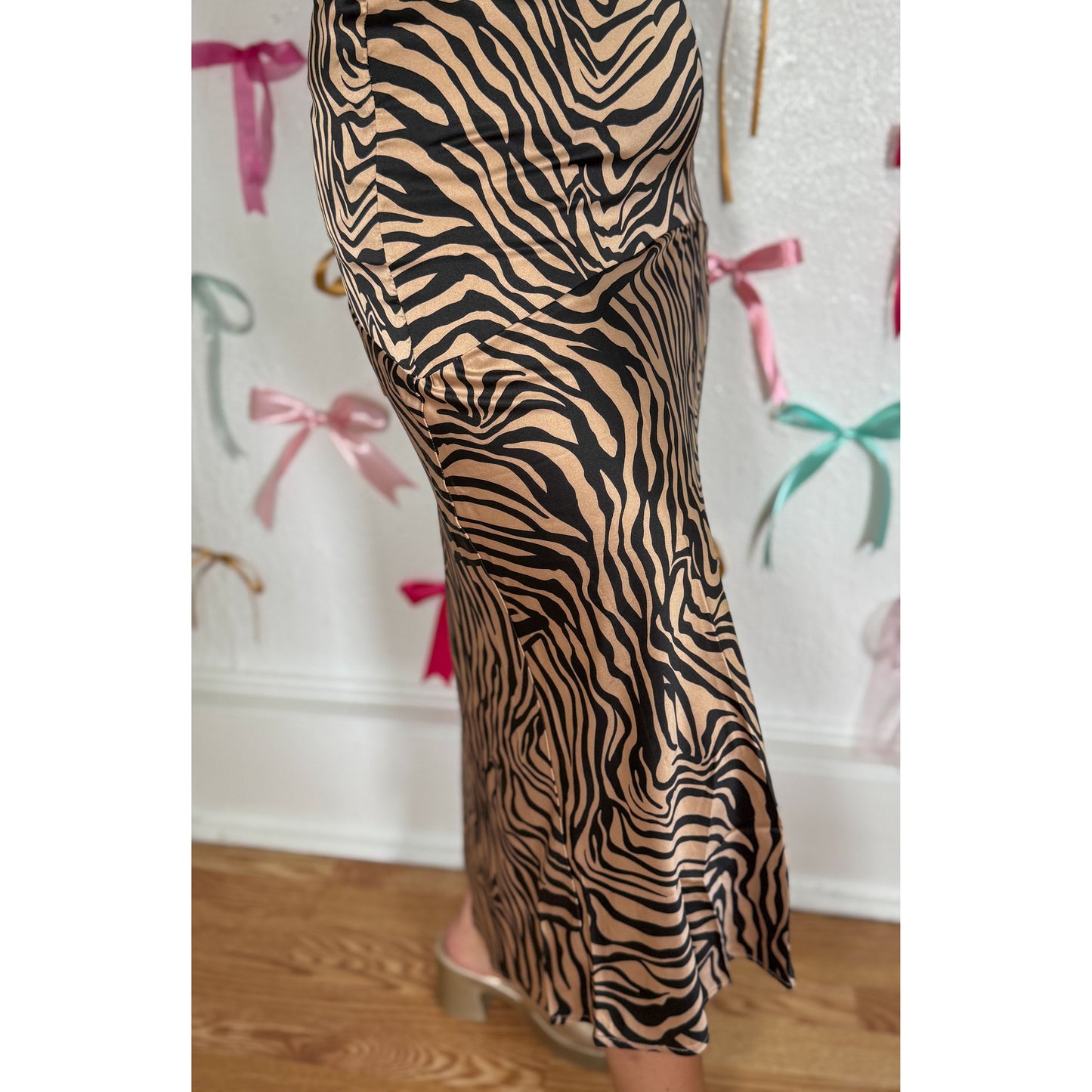Zebra Print Midi Skirt, Taupe/Black