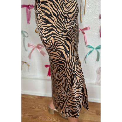 Zebra Print Midi Skirt, Taupe/Black