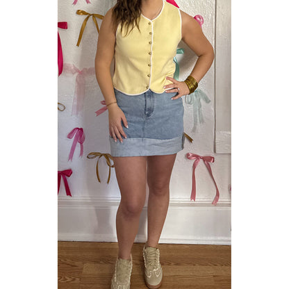 Caroline Button Vest, Butter Yellow/White