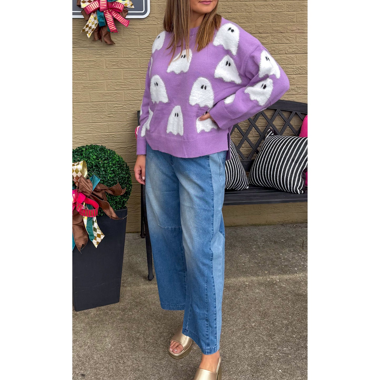 Spooky Sweater, Purple/White