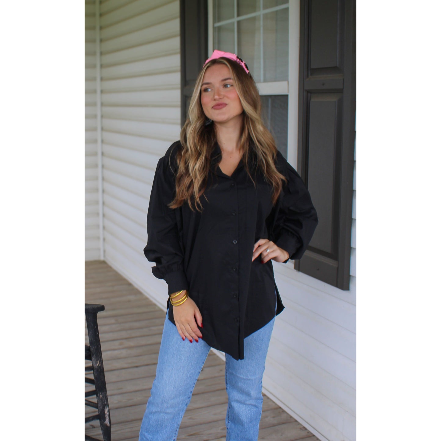 Rhodes Button Down Top, Black