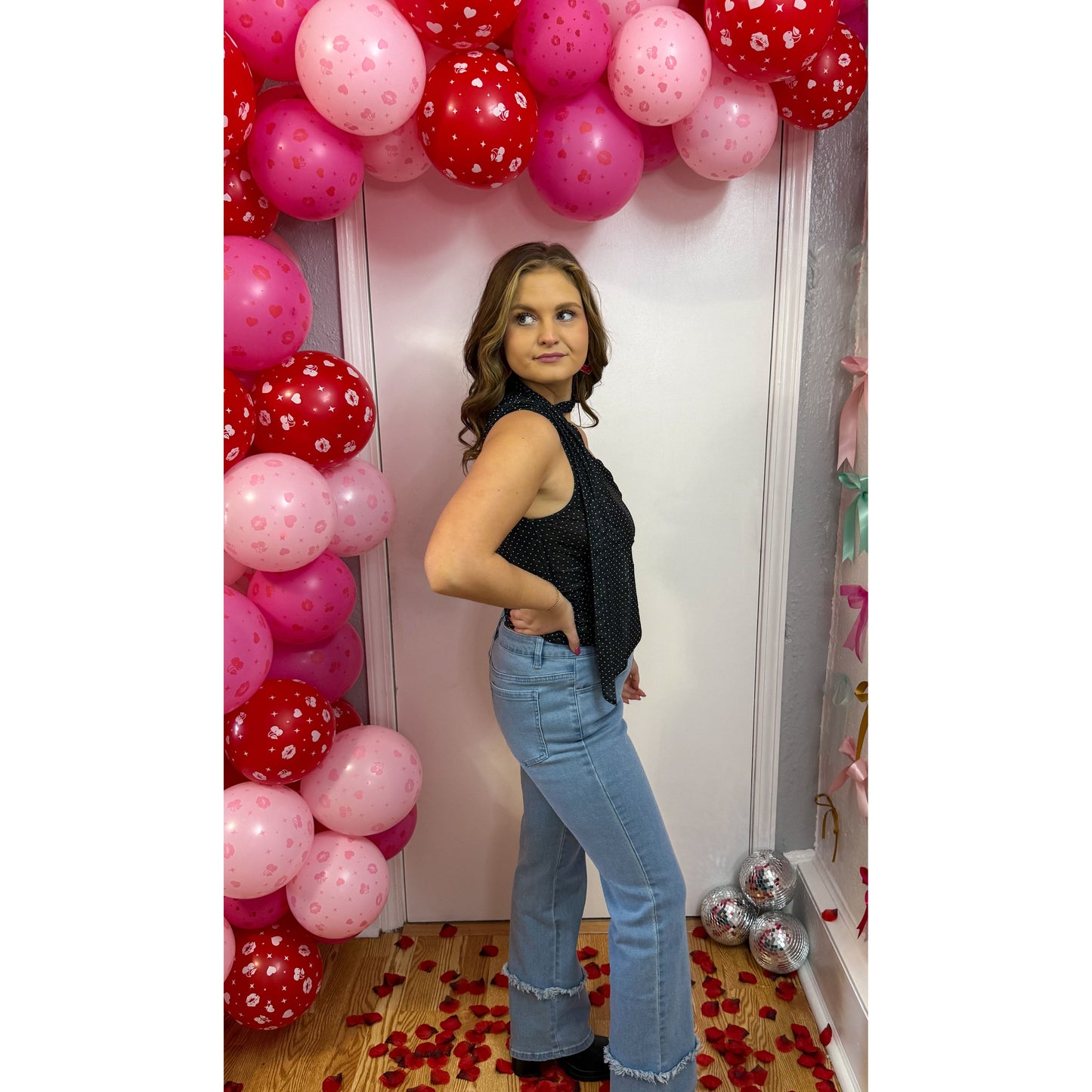 Esme Scarf Detail Top, Black/White