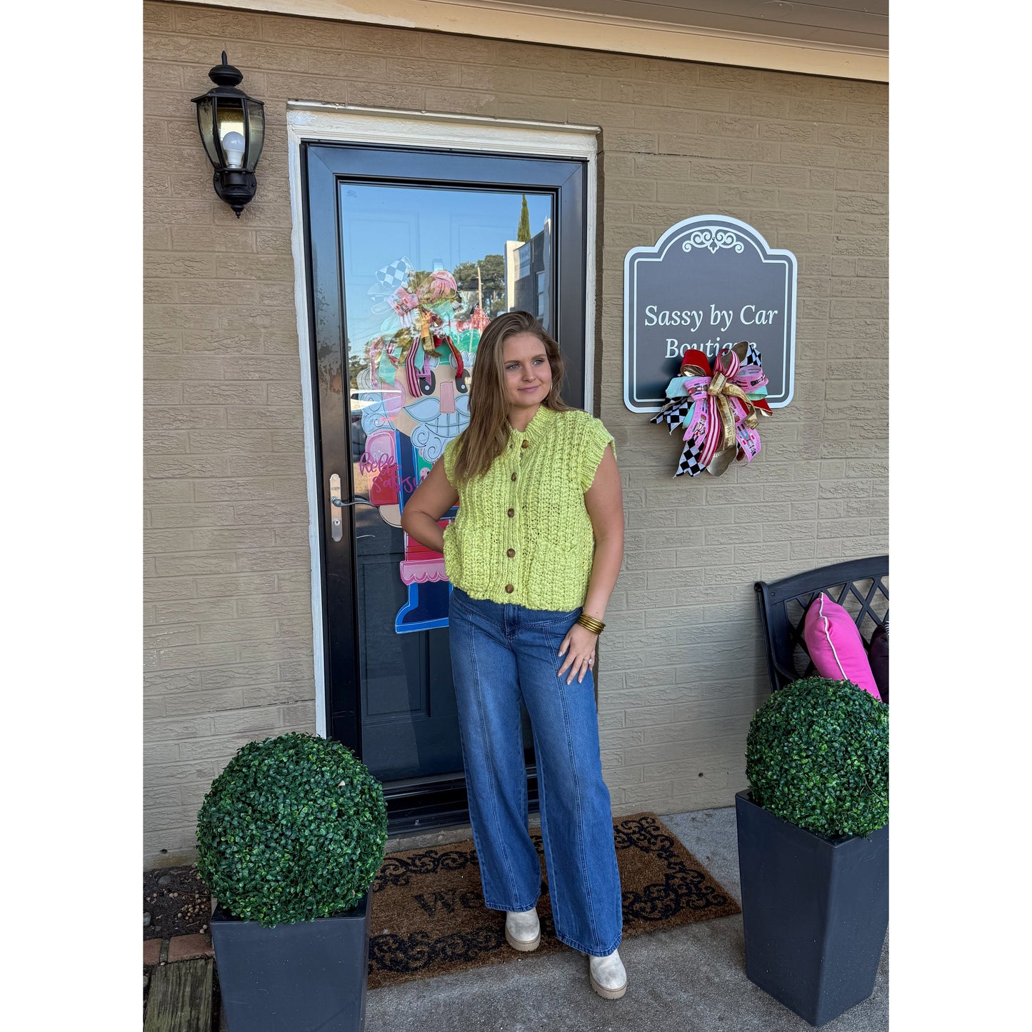 Sutton Sweater Knit Vest, Chartreuse