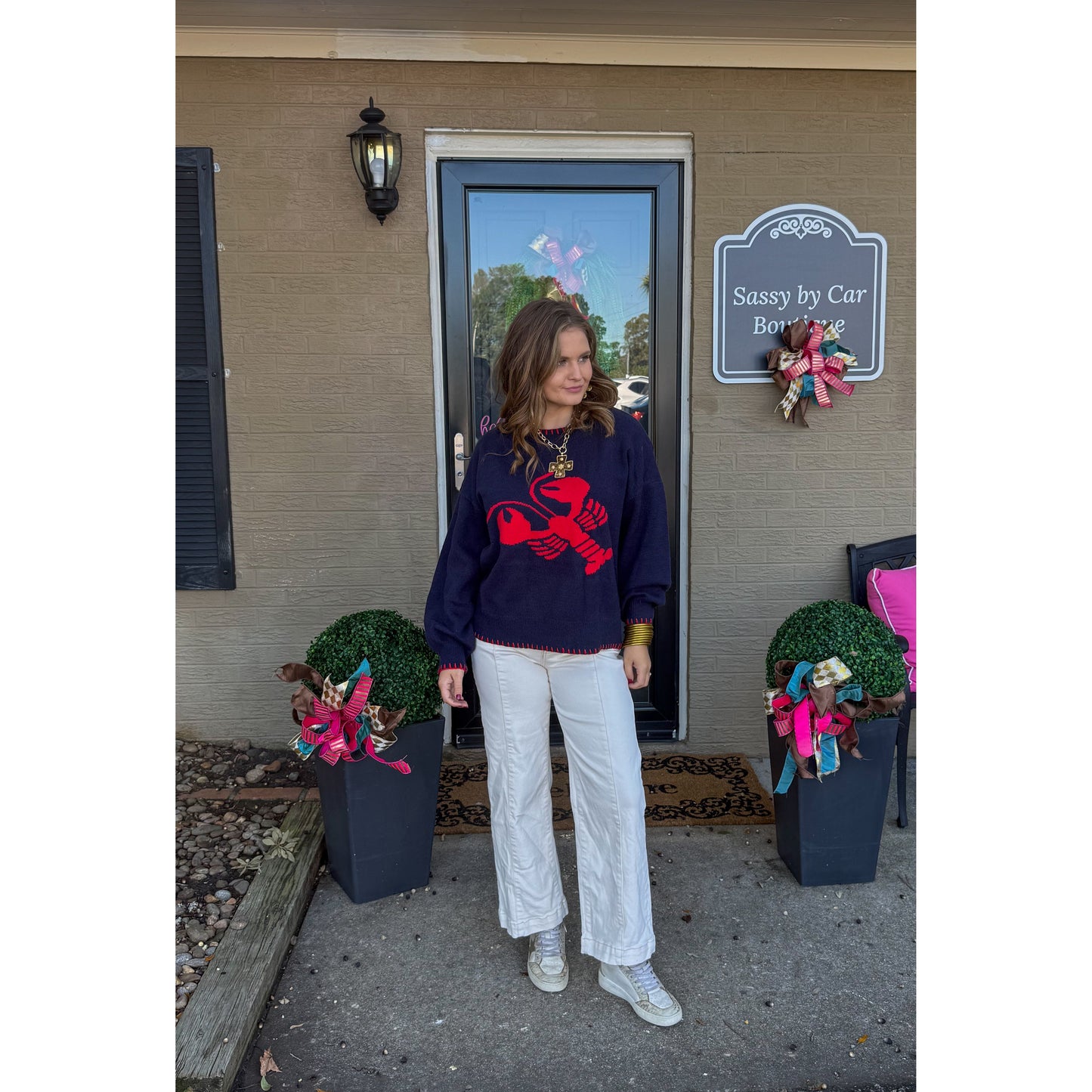 Crawfish Sweater, Navy/Red