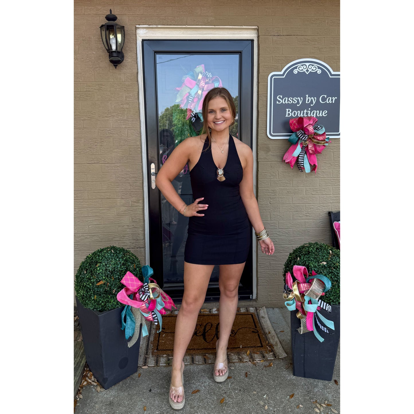 Halter Detail Mini Dress, Black