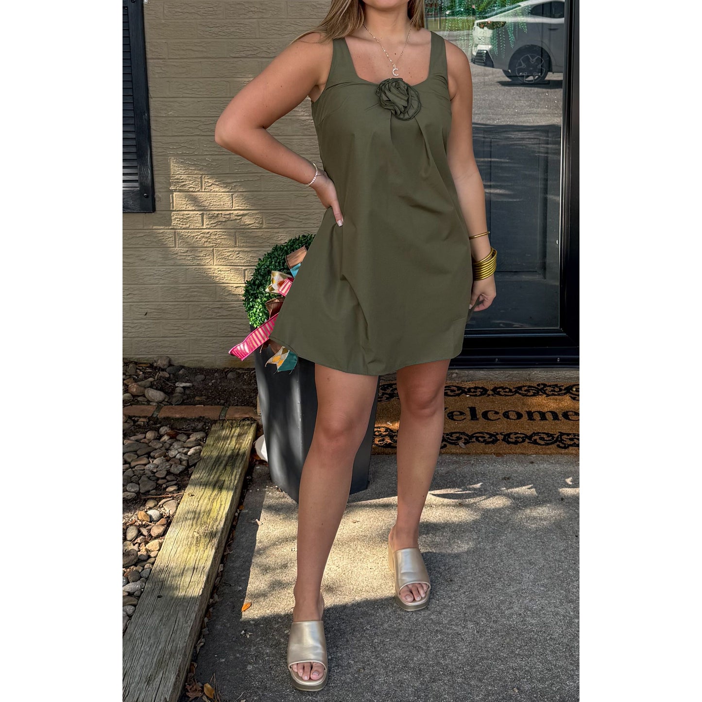 Olive Mini Dress, Green