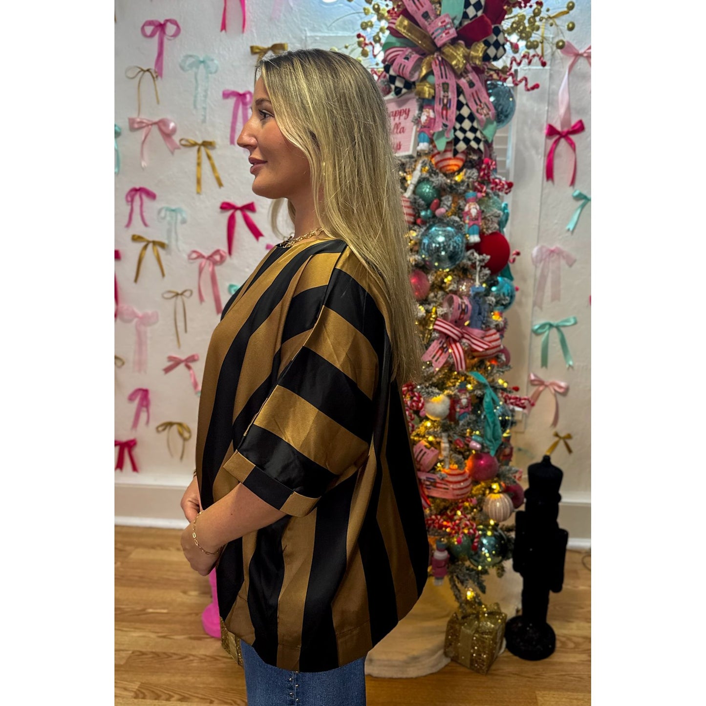 Stripe Detail Blouse, Black/Brown