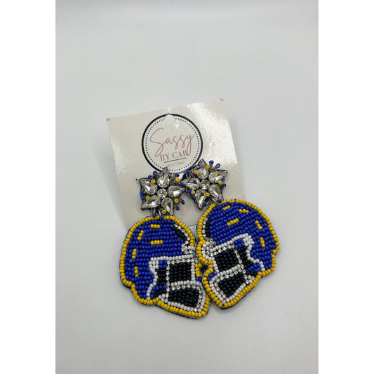 Royal Blue/Gold Football Helmet Beaded Earrings