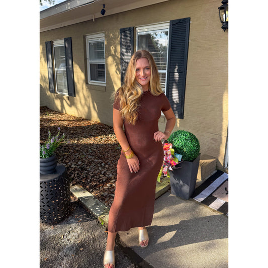 Sammy Midi Knit Dress, Chocolate Brown