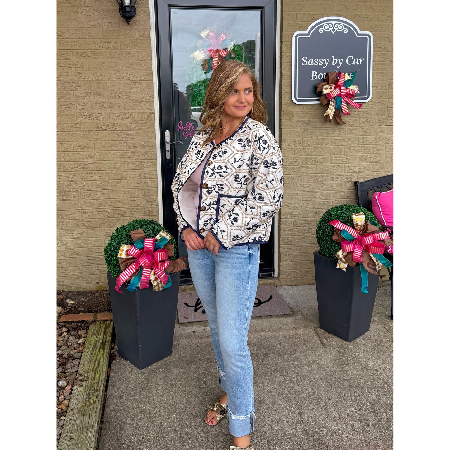 Paige Quilted/Embroidered Jacket, Navy Multi
