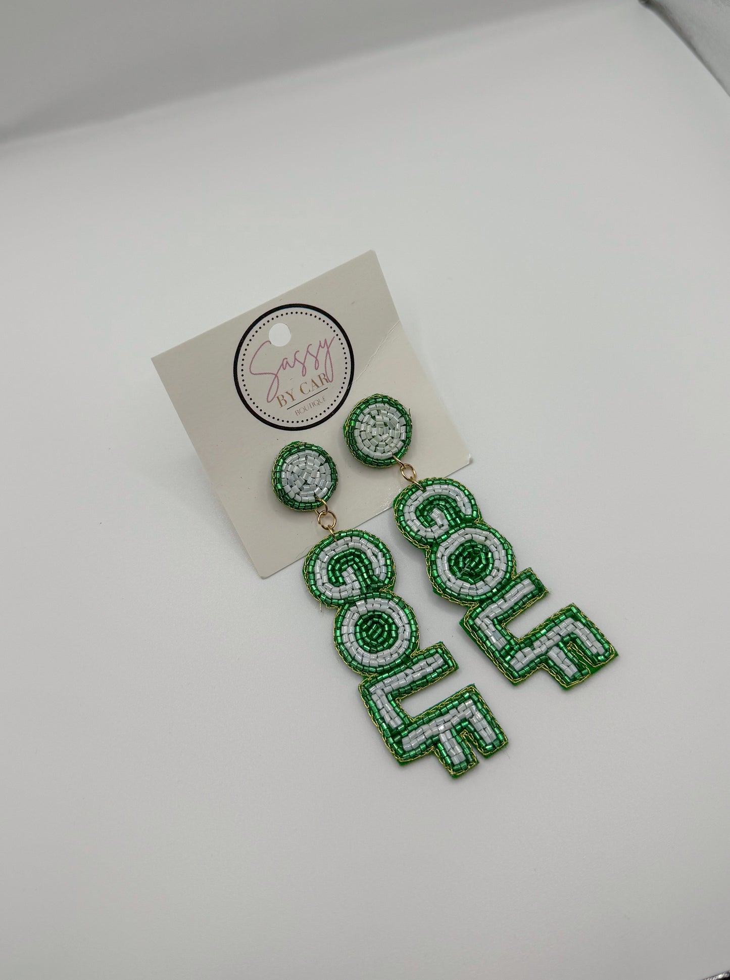 Golf Beaded Earrings, Green/White