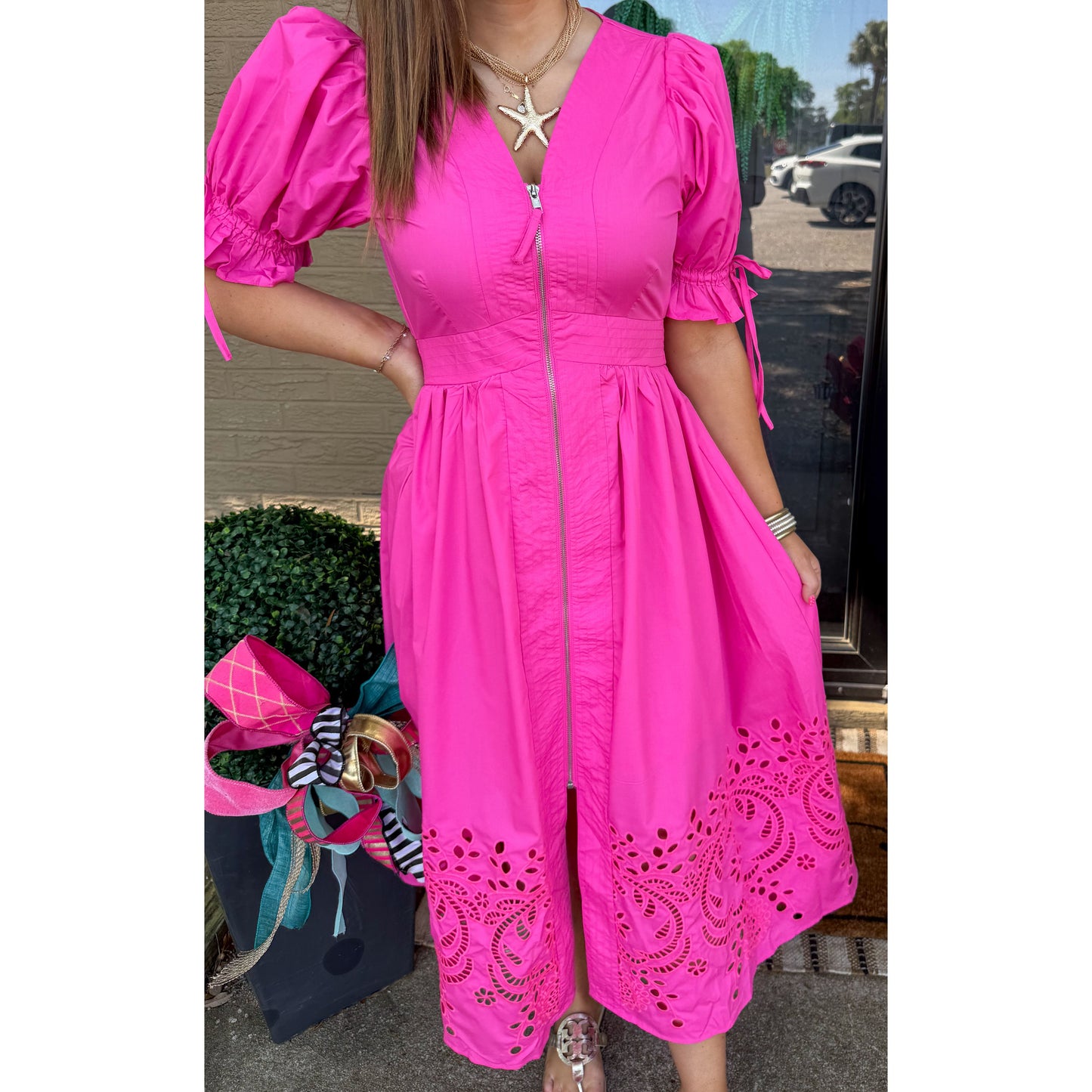 Barbie Girl Detail Dress, Hot Pink