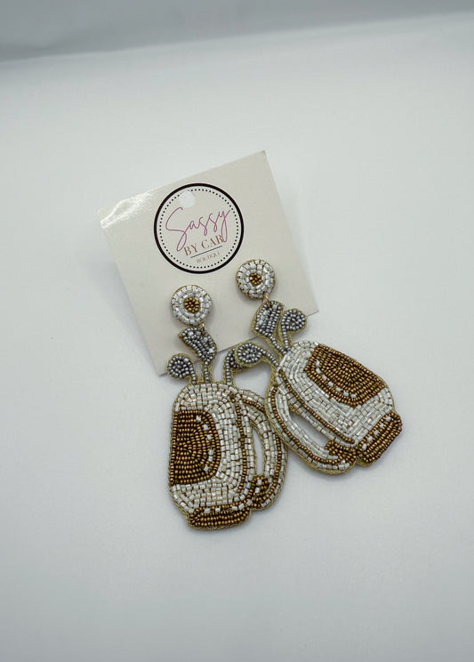 Golf Bag Beaded Earrings, White