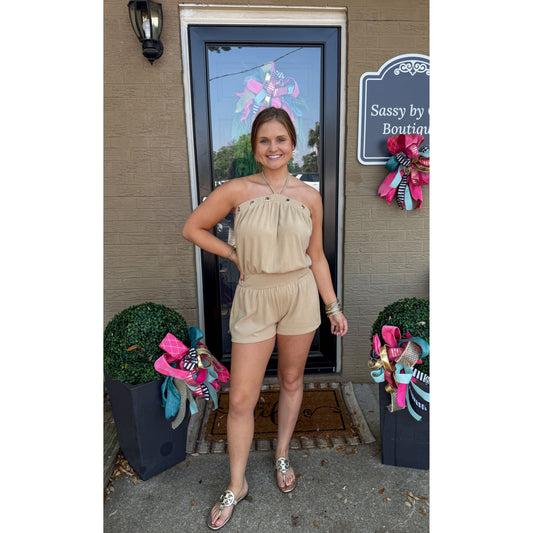 Eyelet Halter Neck Romper