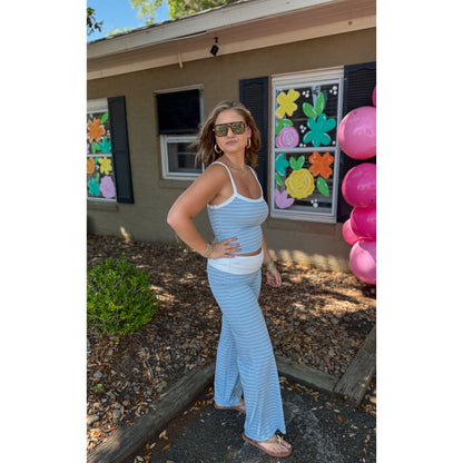 Stripe Detail Lounge Set, Baby Blue/White