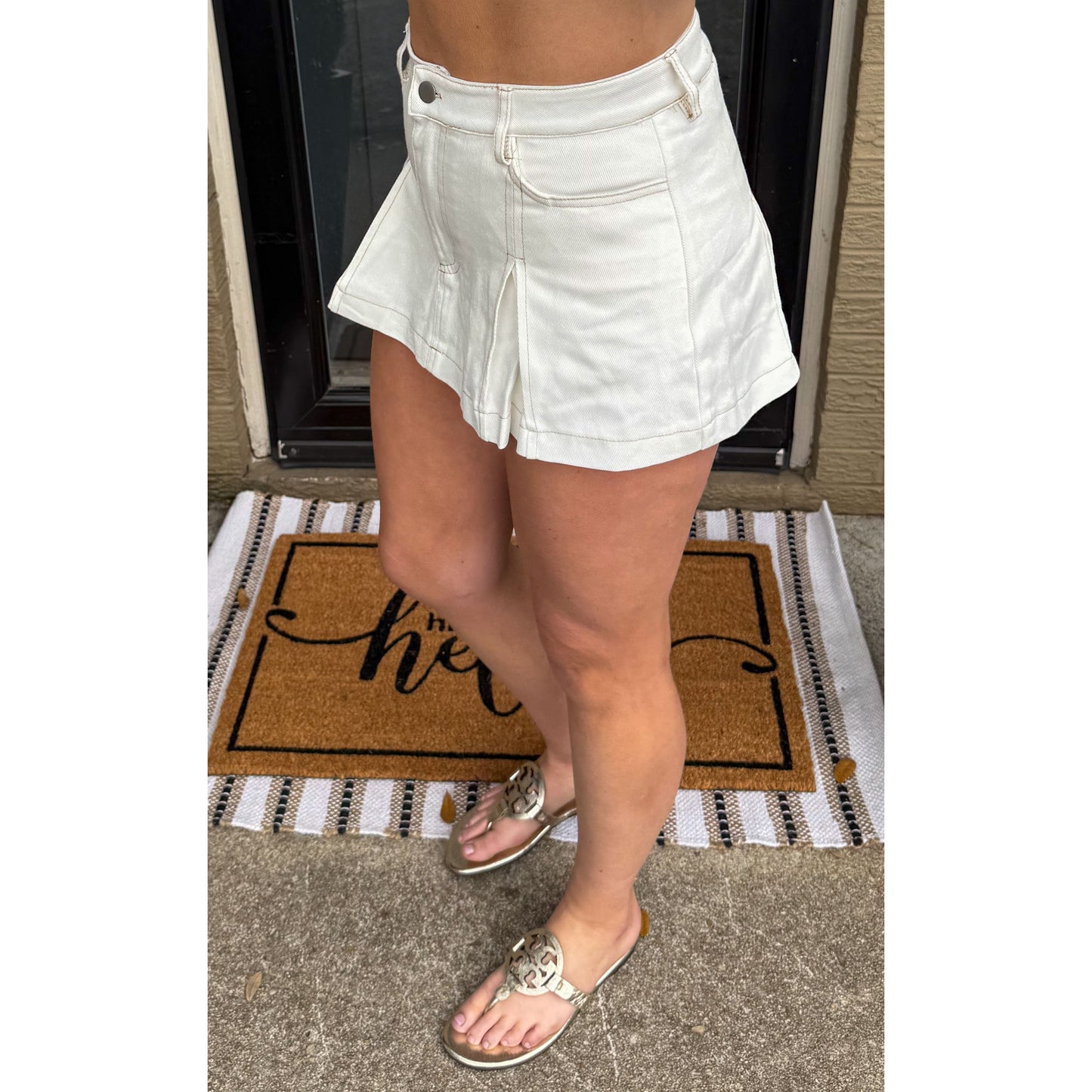 Denim Mini Skort, Cream