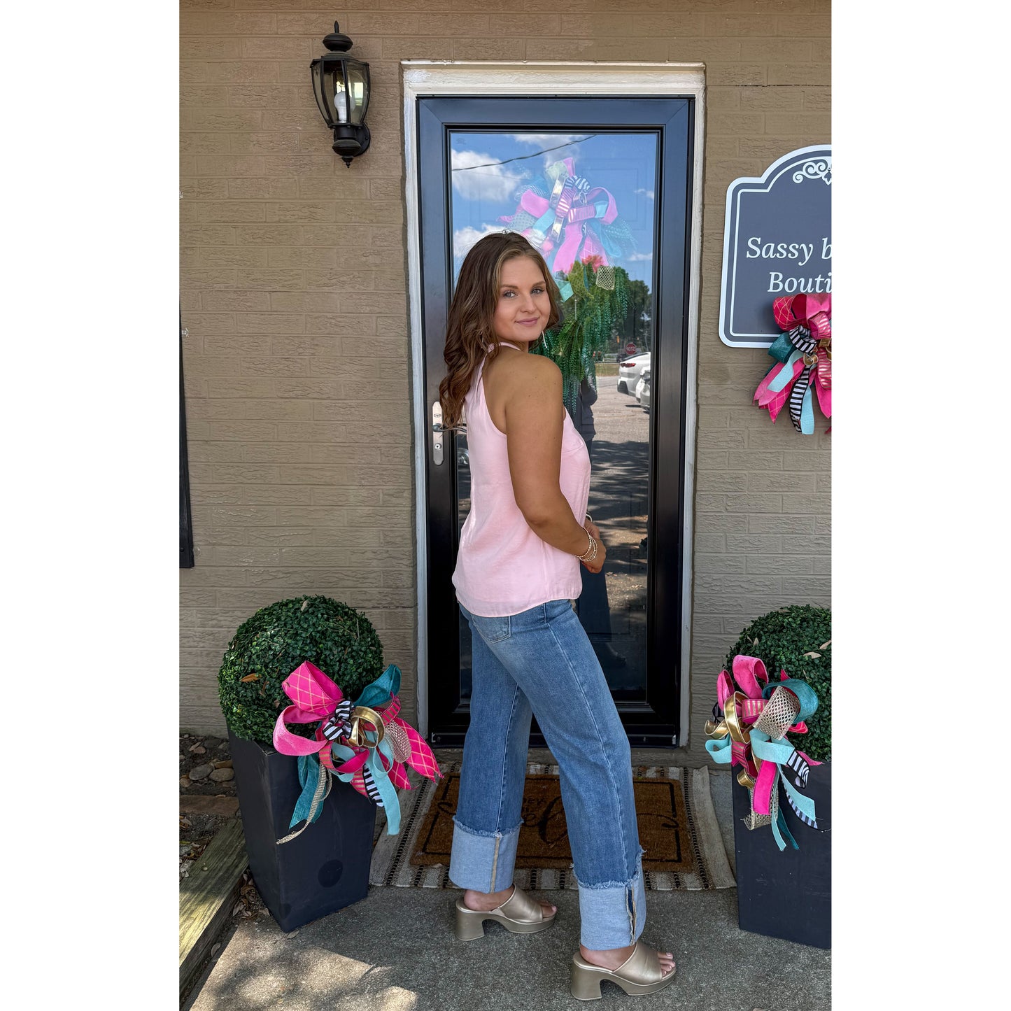 Detail Halter Top, Soft Pink
