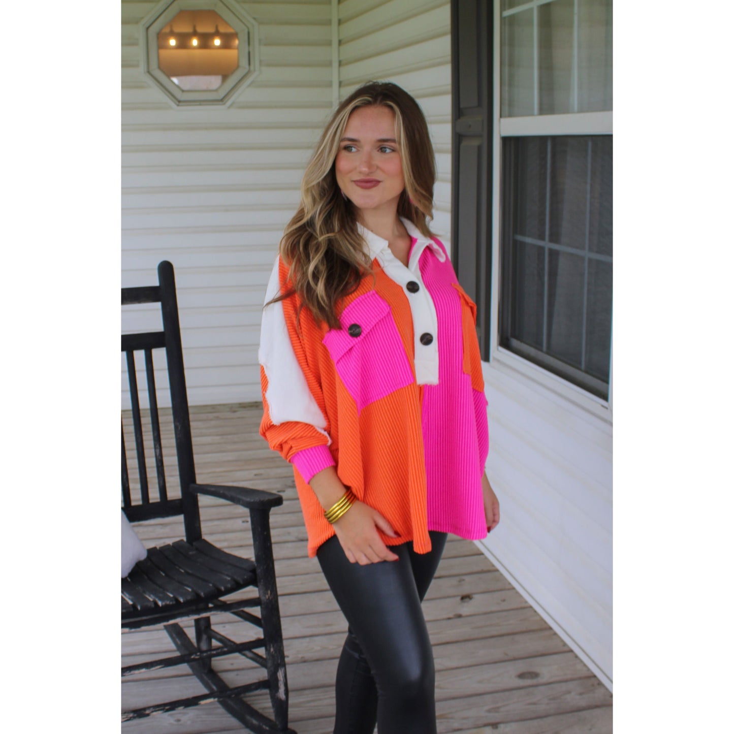 Molly Color-Block Top, Fuchsia/Orange