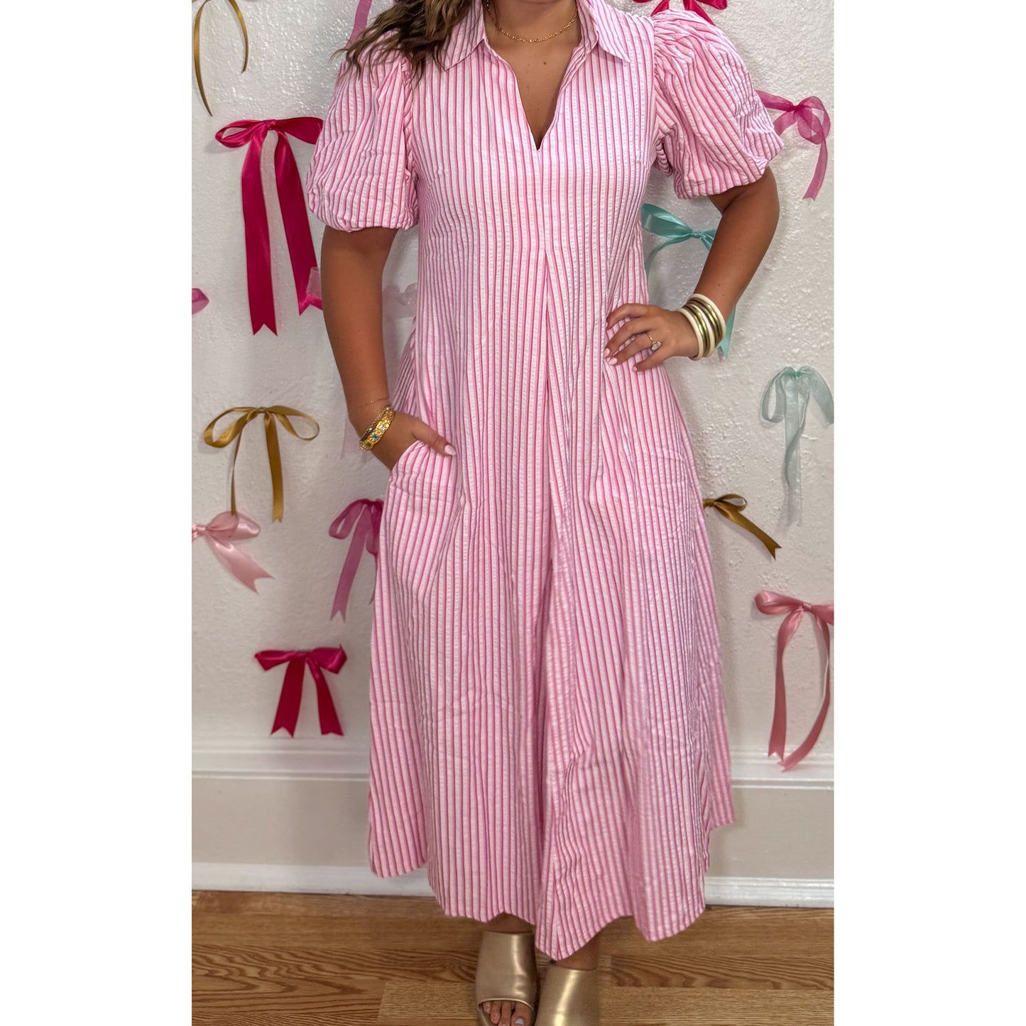 Georgia Stripe Maxi Dress, Pink/White
