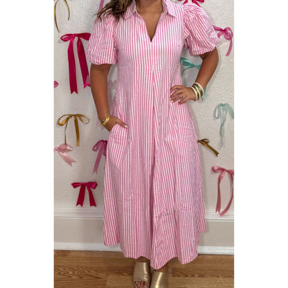 Georgia Stripe Maxi Dress, Pink/White