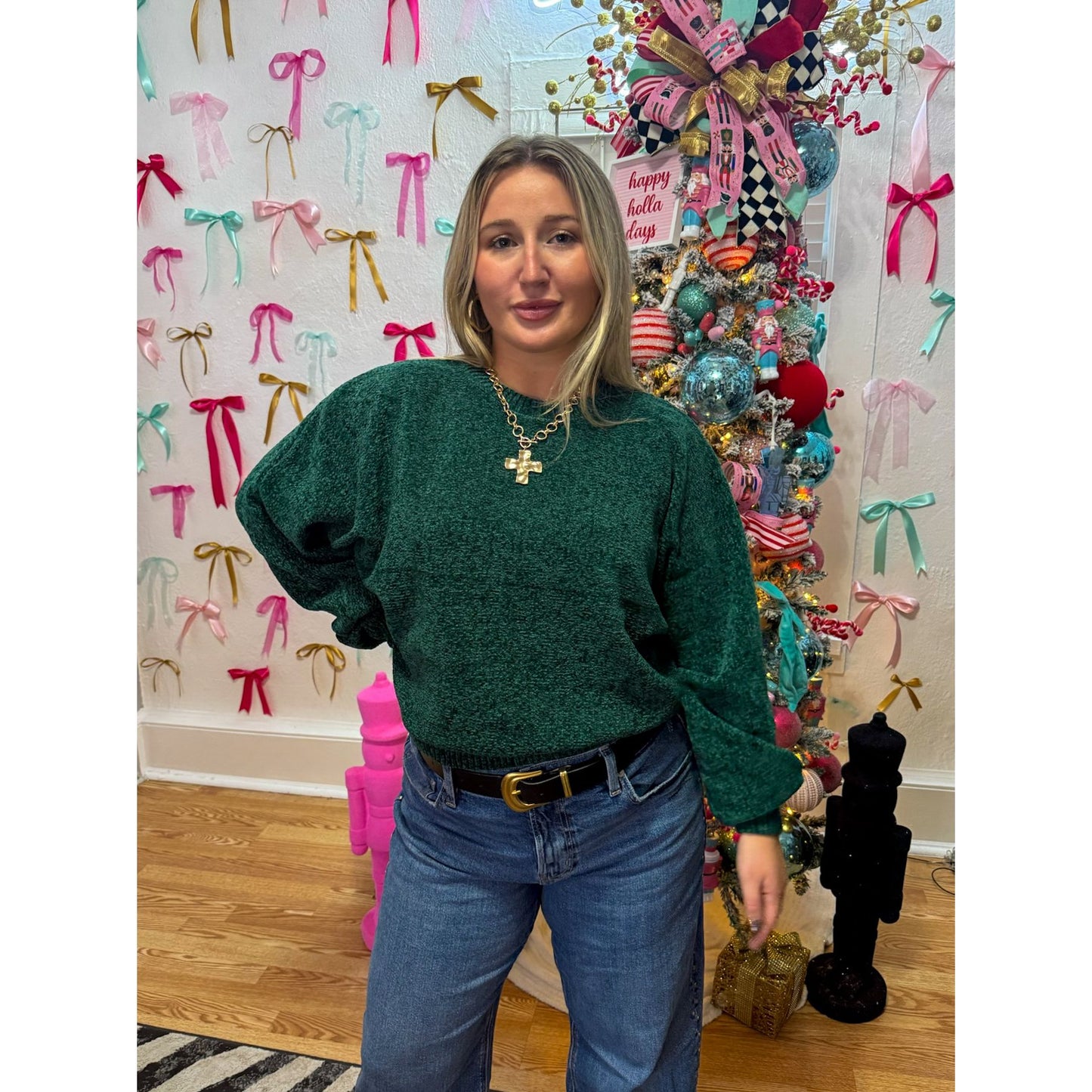 Fuzzy Sweater, Hunter Green