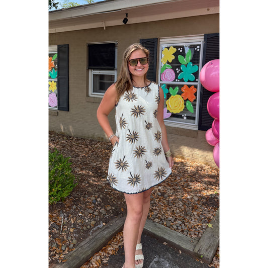 Stevie Detail Mini Dress, Cream Multi